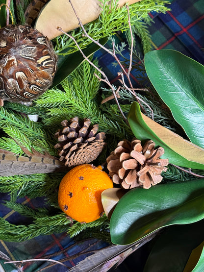 Custom English Countryside Pheasant, Magnolia & Pomander Fall Wreath | 30” Handcrafted Luxury Holiday Wreath