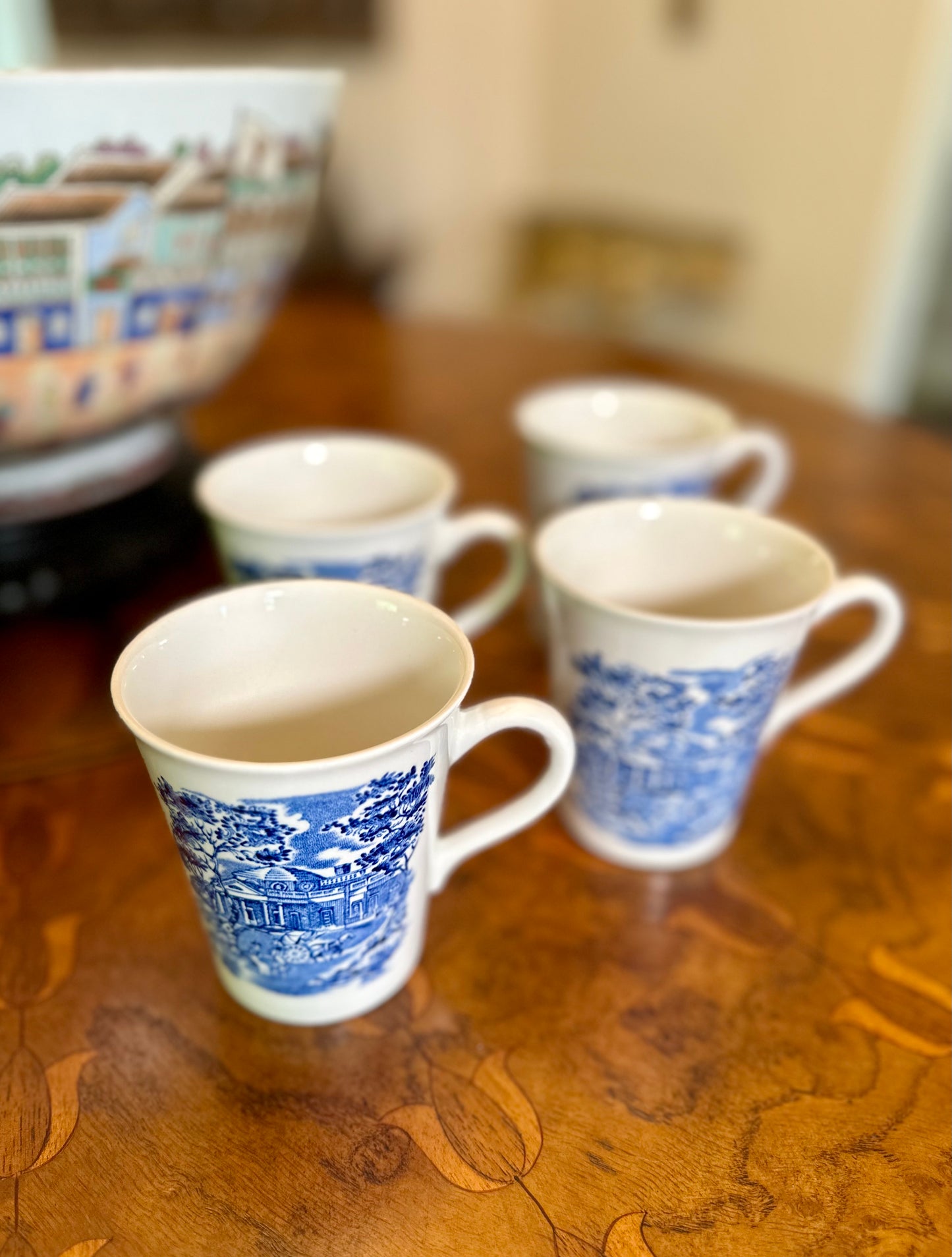 Vintage Liberty Blue Mugs | Set of 4 | Enoch Wedgwood Bicentennial Transferware