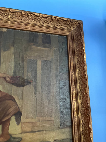 Fabulous Original Genre Oil Painting After Toby E. Rosenthal – He Who Laughs Last, Laughs Best – Dated 1942/Signed G. F. Brand
