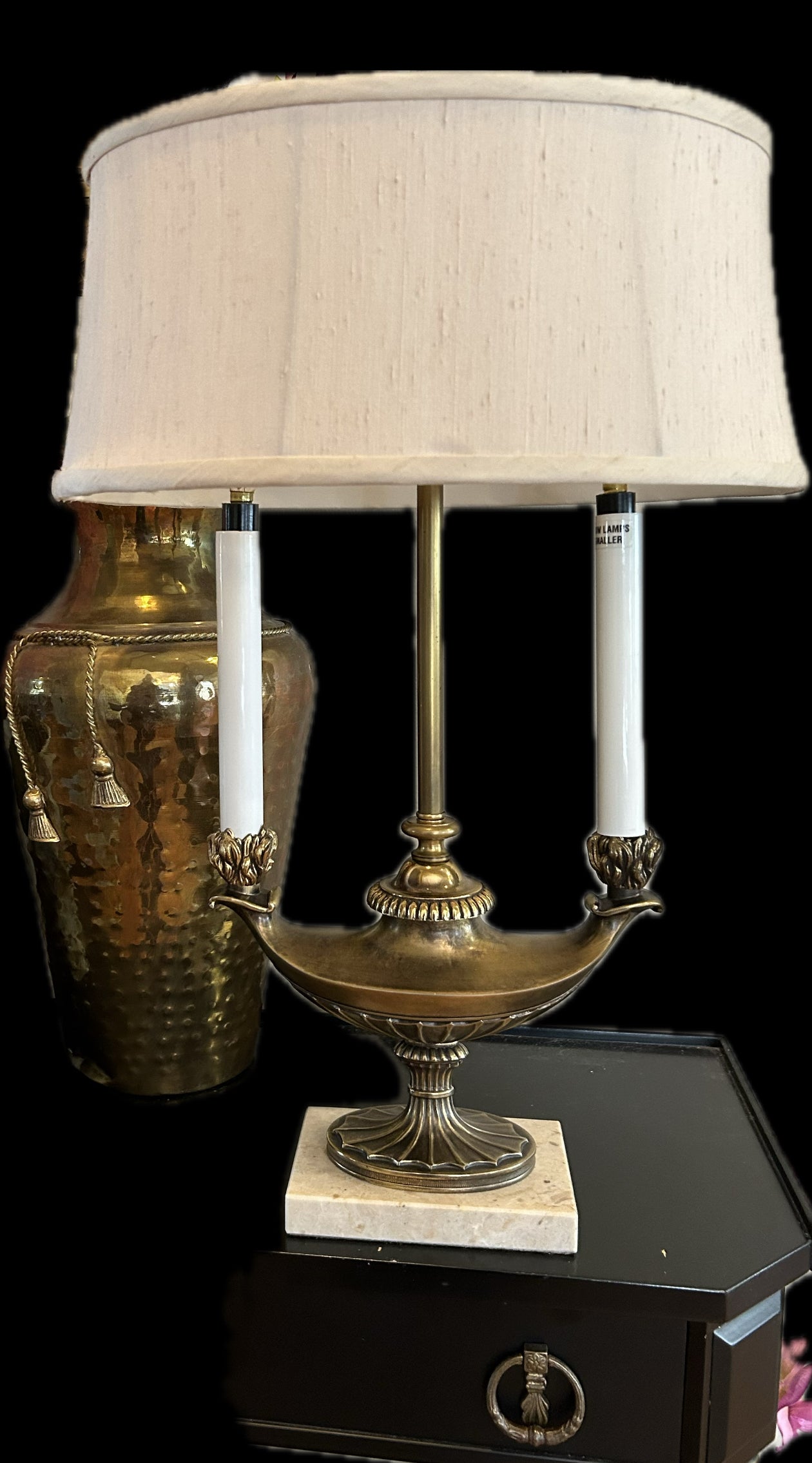 Vintage Neoclassical Brass & marble French Bouillotte lamp Stiffel Shade