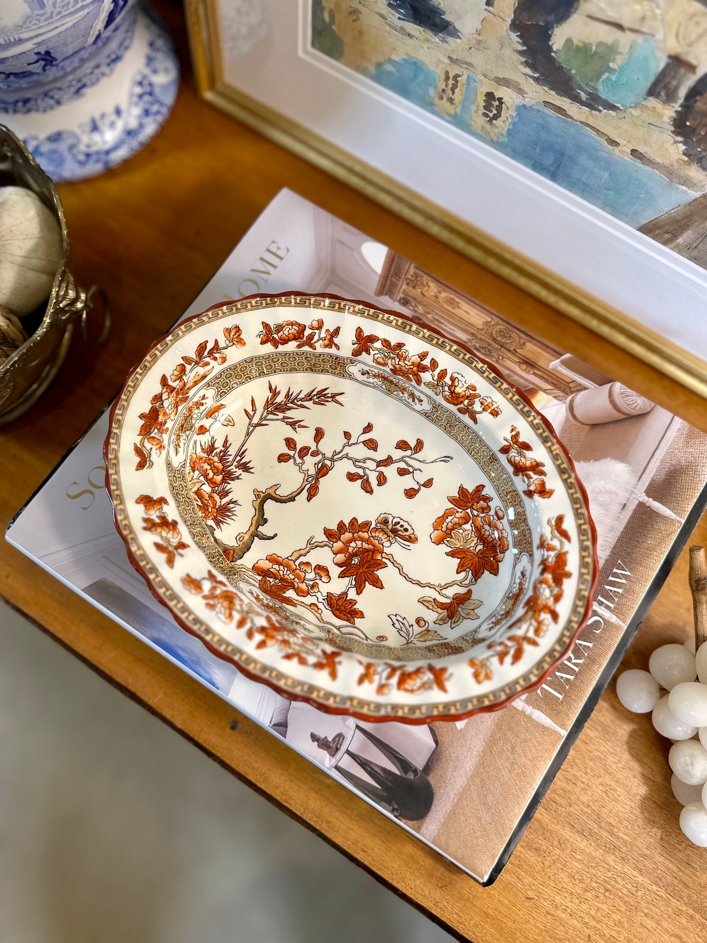 Beautiful Vintage Copeland Spode “India Tree” Oval Vegetable Bowl – Rust Orange, 9”