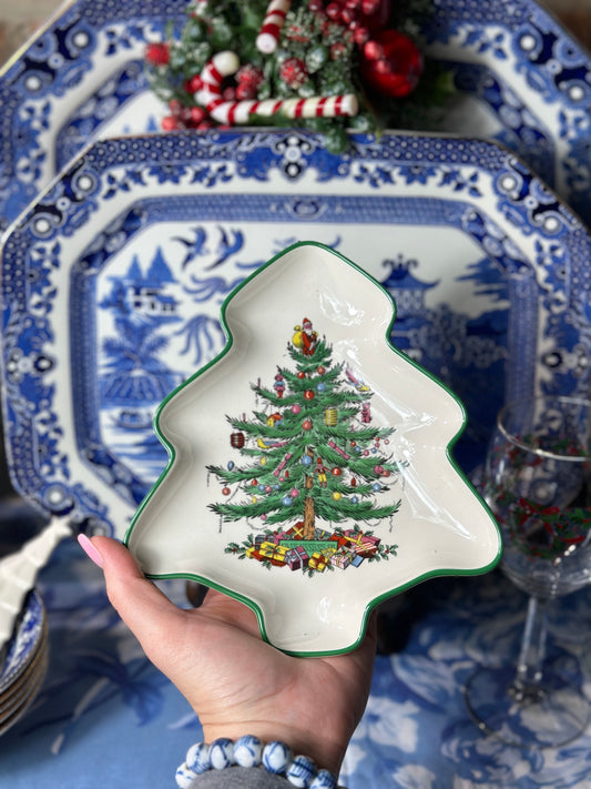 Vintage Spode "Christmas" Tree Trinket Dish, 5" Long - Pristine!