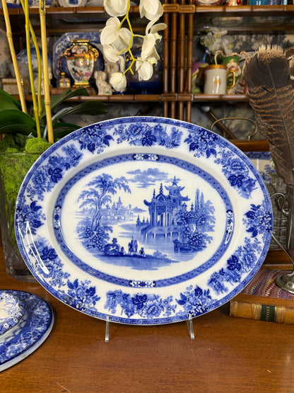 Royal Doulton Madras Flow Blue Platter | Blue & White | c.1900 | 15.5” L × 12.5” W | #DA4591