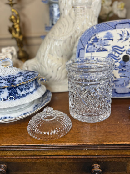 Dublin Cut Crystal Biscuit Box – 4.76” Diameter x 7.24” Height