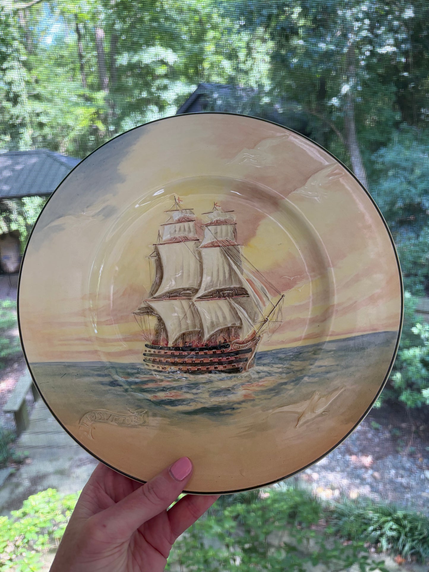 Royal Doulton "Famous Ships" seriesware plate featuring HMS Victory with raised design!