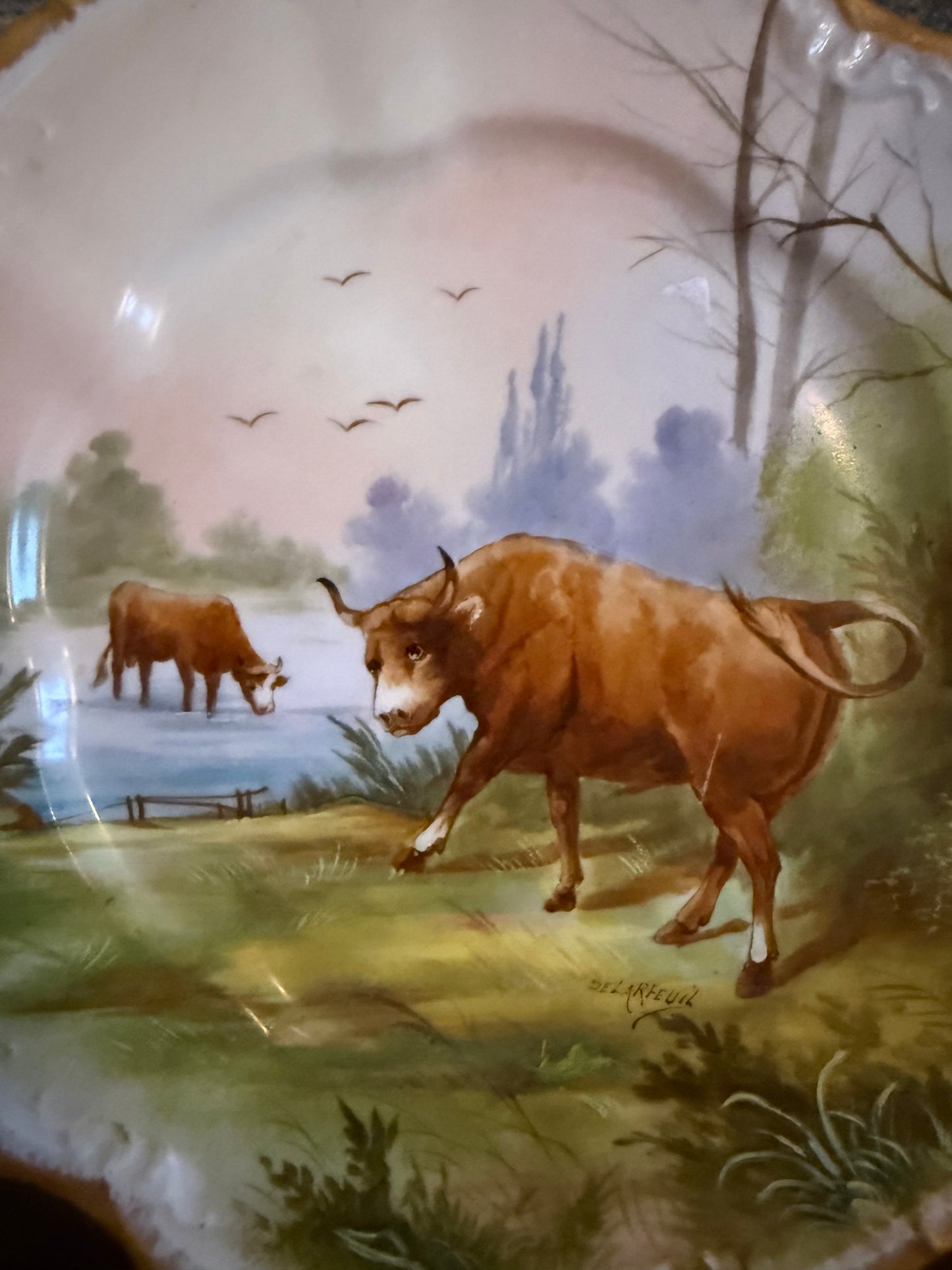 Early 1900’s French Limoges Hand Painted Charger Signed by Artist - Repaired