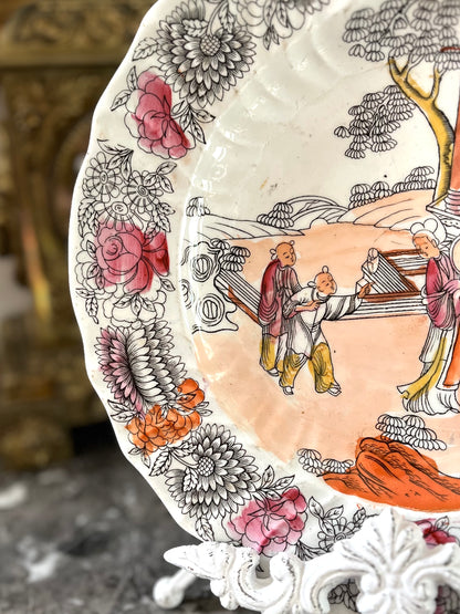 19th C. English Ironstone Chinoiserie Plate — Scalloped Rim, Continental-Style Crossed Mark” Early 1800’s Attributed to Mason’s