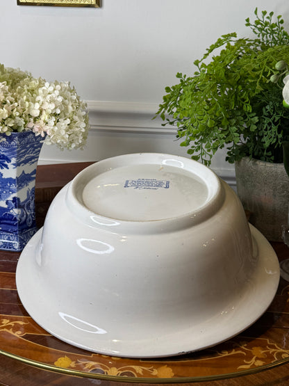 Antique Adams Chinese Bird Wash Basin | Large Blue & White English Transferware Bowl | 15”