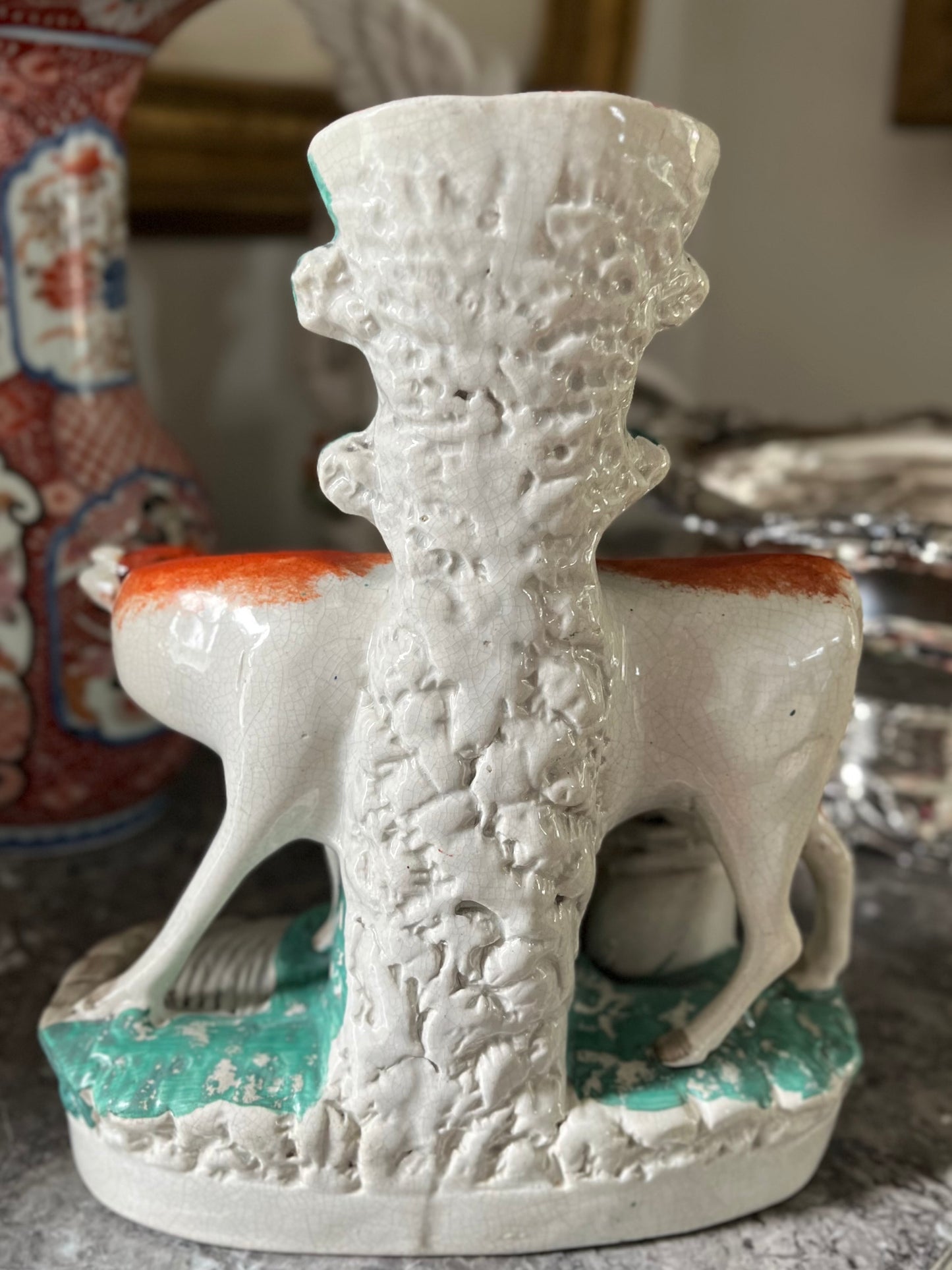 Live 07/28 Rare Antique Staffordshire Cow & Milkmaid Spill Vase | Large Figural Pottery | c.1840–1860 | 10 7/8”H