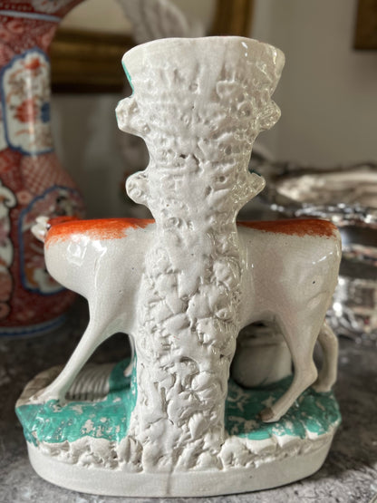 Live 07/28 Rare Antique Staffordshire Cow & Milkmaid Spill Vase | Large Figural Pottery | c.1840–1860 | 10 7/8”H