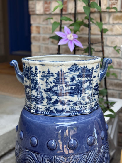 Danny’s Fine Porcelain - Blue & White, 13.5” Hand painted Planter/Pot Willow Design