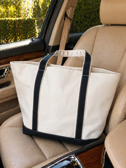 Rare and Worn | I Brake for Blue & White EmbroideredCanvas Large  Tote — Heritage Collection