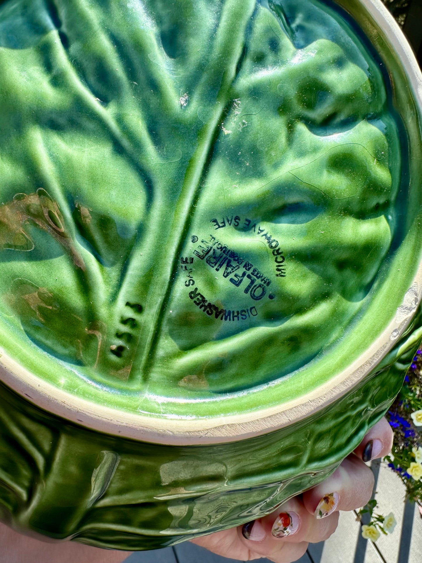 Olfaire Large Green Cabbage Salad Serving Bowl, Made in Portugal, 11.5"