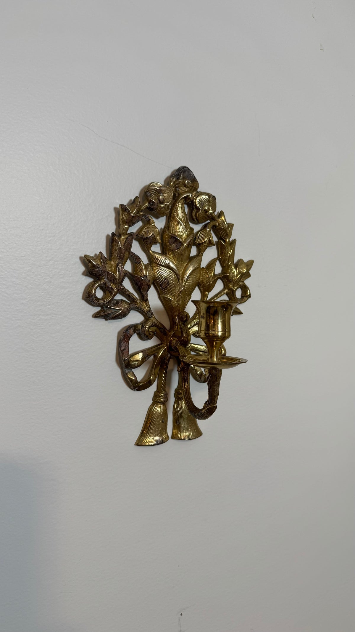Brass bow floral candelabra pair of 2