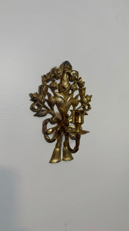 Brass bow floral candelabra pair of 2