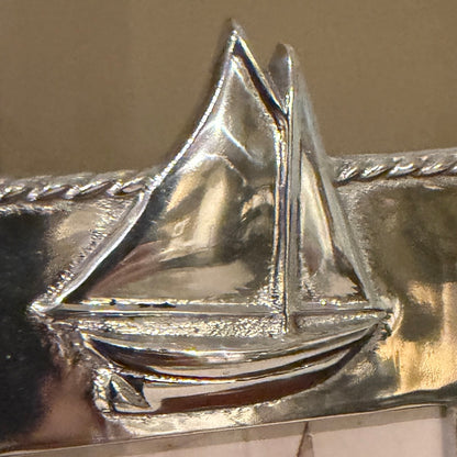 Massive Designer Mariposa vintage silver sailboat photo frame