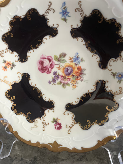 Elegant Rosenthal Echt-Kobalt Pierced Handle Dessert Dish | Cobalt & Gold Floral Porcelain | West Germany