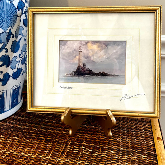 Charming signed custom framed  lighthouse art .