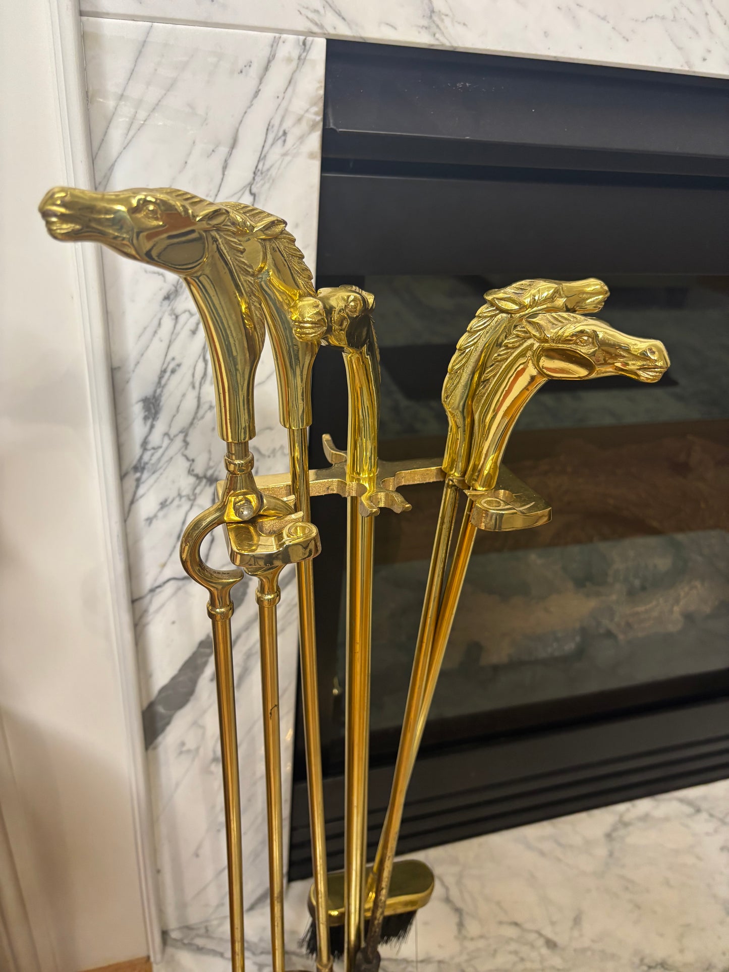 Stunning brass equestrian fireplace set!