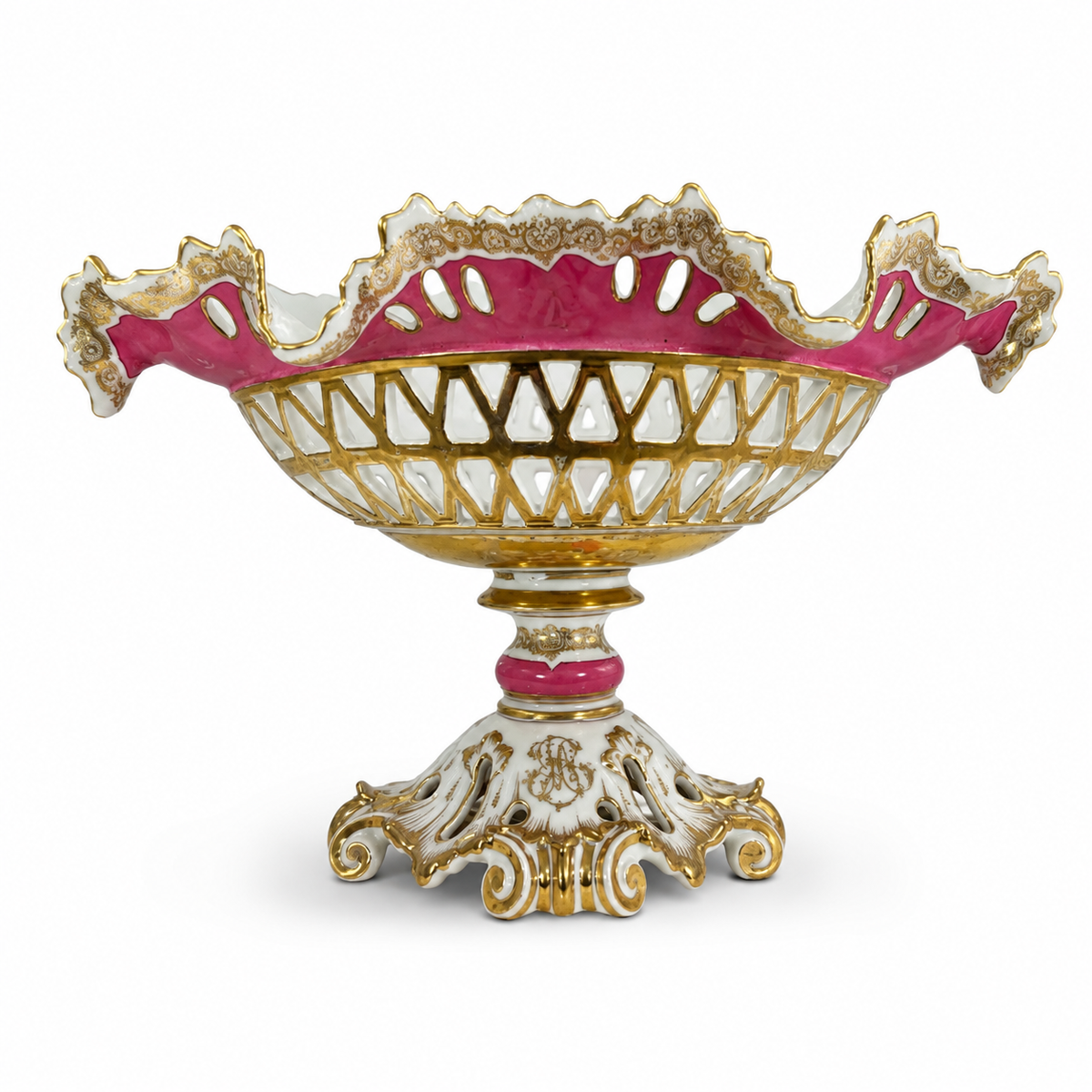 Antique Old Paris Porcelain Pompadour Pink Corbeille de Fruits | Napoleon III, 19th Century