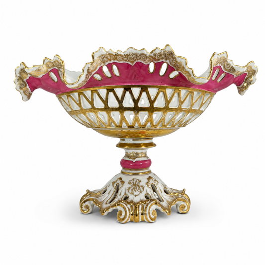 Antique Old Paris Porcelain Pompadour Pink Corbeille de Fruits | Napoleon III, 19th Century