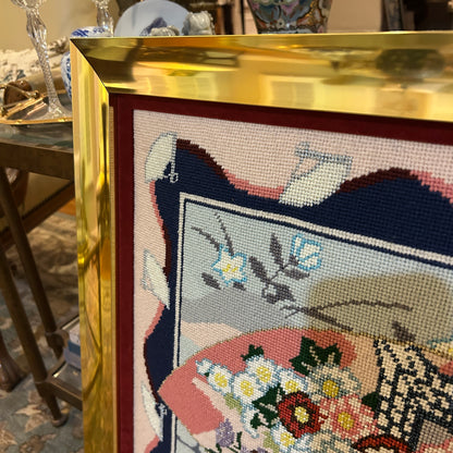 Absolutely stunning massive custom needlepoint vintage art gold custom frame 41 x 29