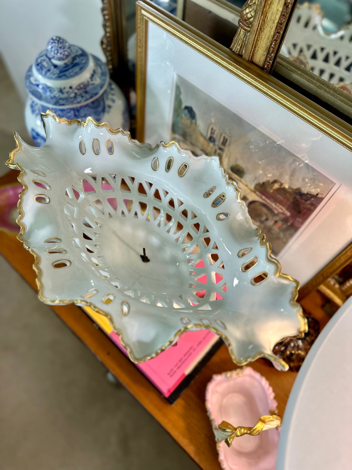 EXQUISITE 19th Century Old Paris Porcelain Reticulated Corbeille de Fruits Grand Centerpiece, 17"