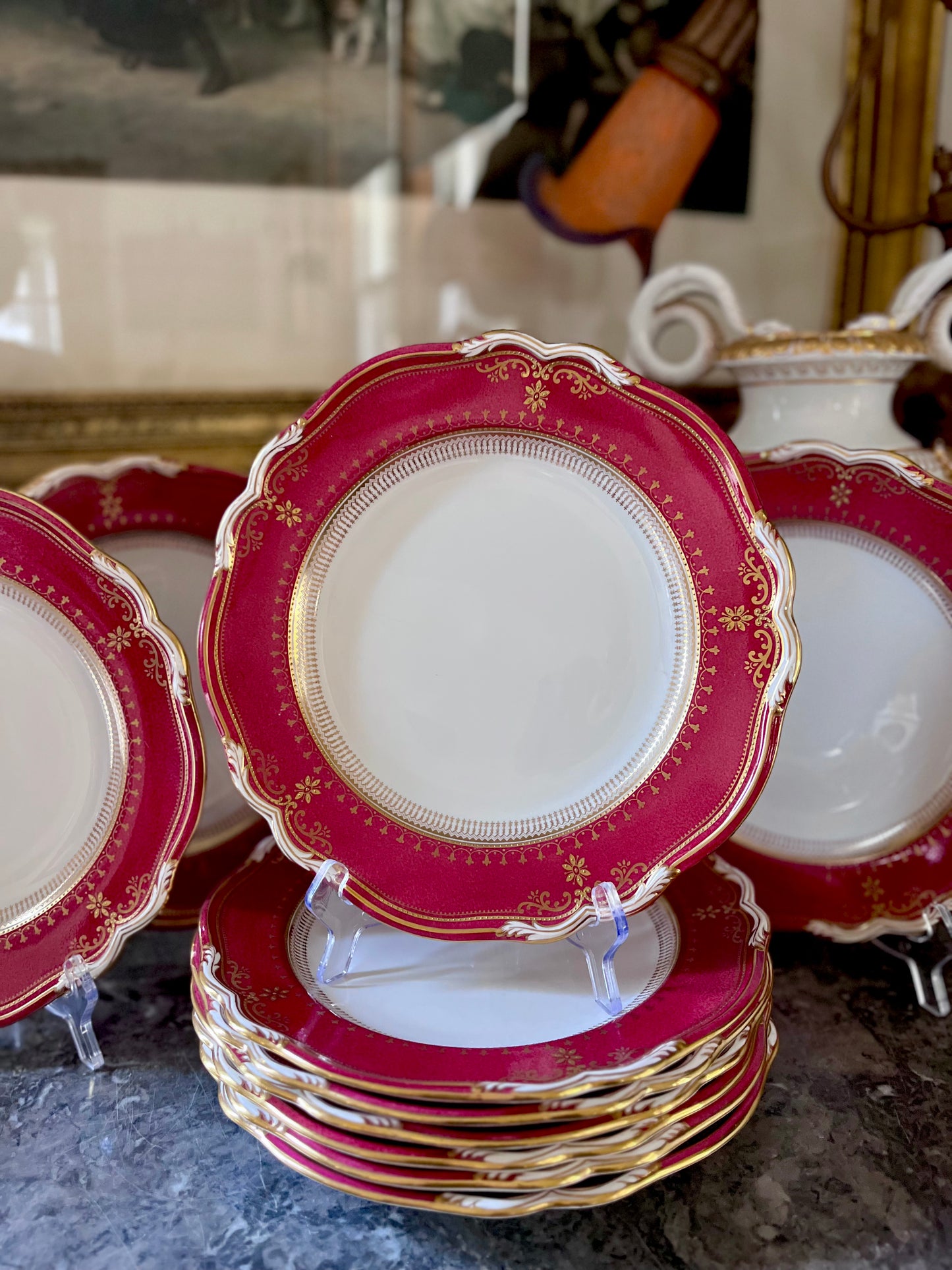 ⚜️Reserved #1 Live 09/08 Stunning Set Of 10 Copeland Raspberry Early 1800’s Dinner Plates
