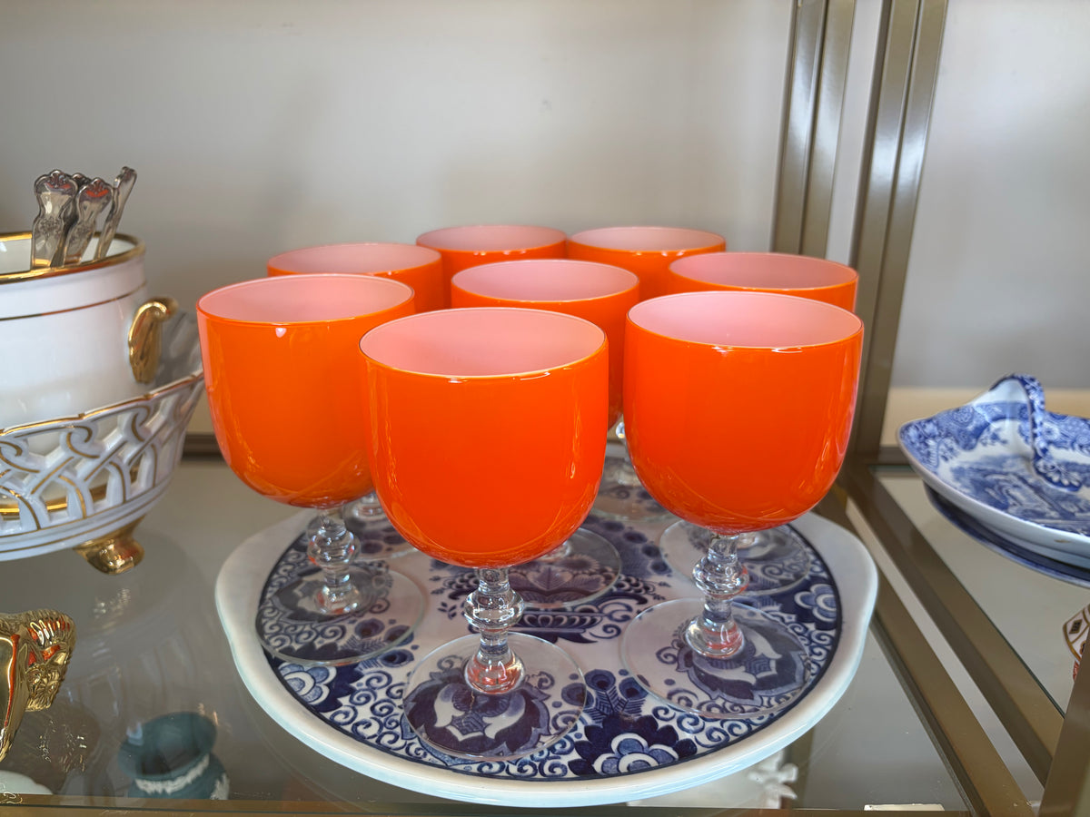 Stunning Carlo Moretti Italian orange encased white wine glasses set of 4! Two sets of 4 available; sold separately!