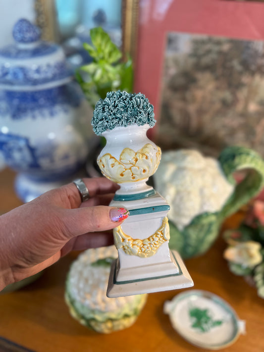 Vintage Italian Porcelain Candlestick with Neoclassical Swag Motif, 7.5”