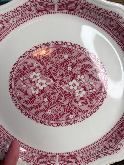 Beautiful floral red transferware platter!