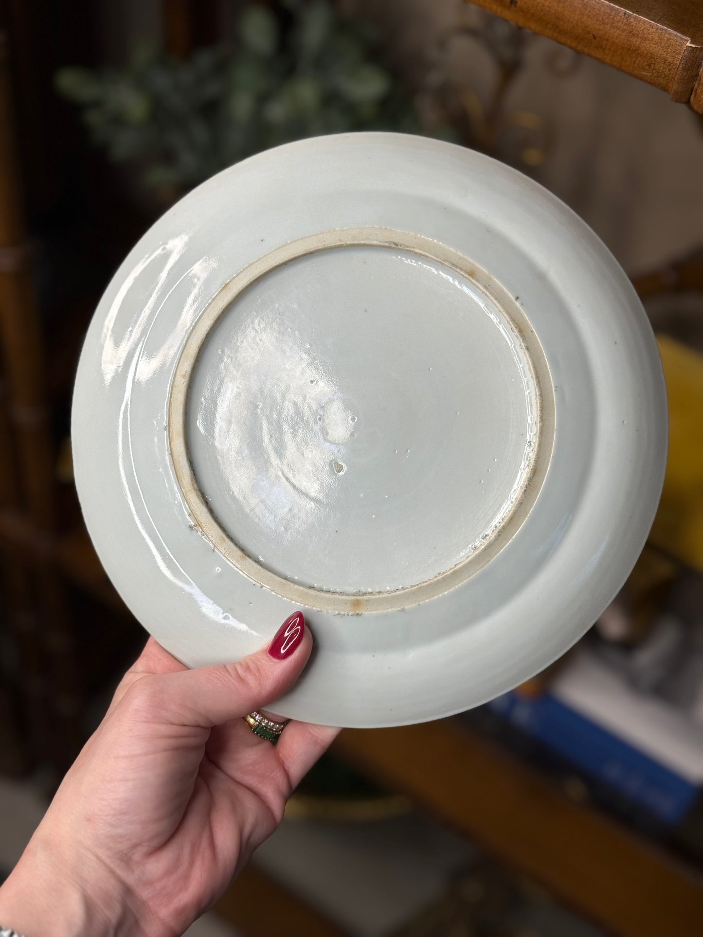 Antique Famille Jaune Canton Plate, 8.5” Porcelain, Circa 1850–1880