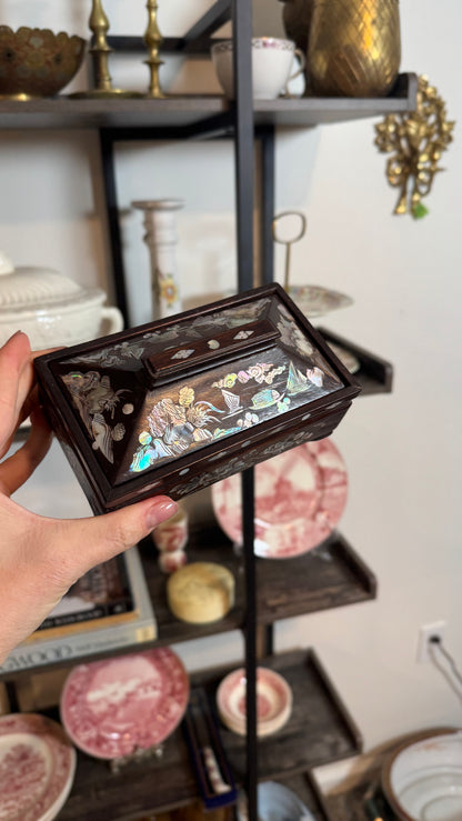 Wooden box with mother of pearl design