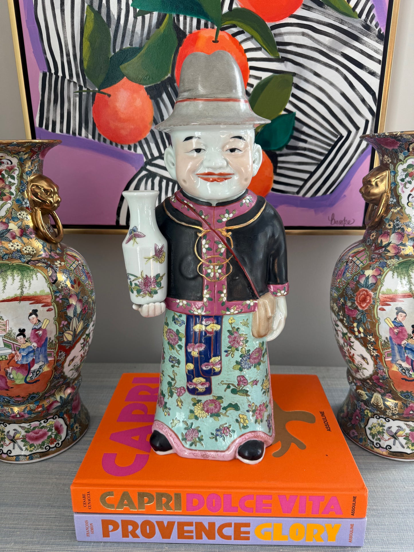 Vintage Chinese “Wise Man” Famille Rose 18” Statue