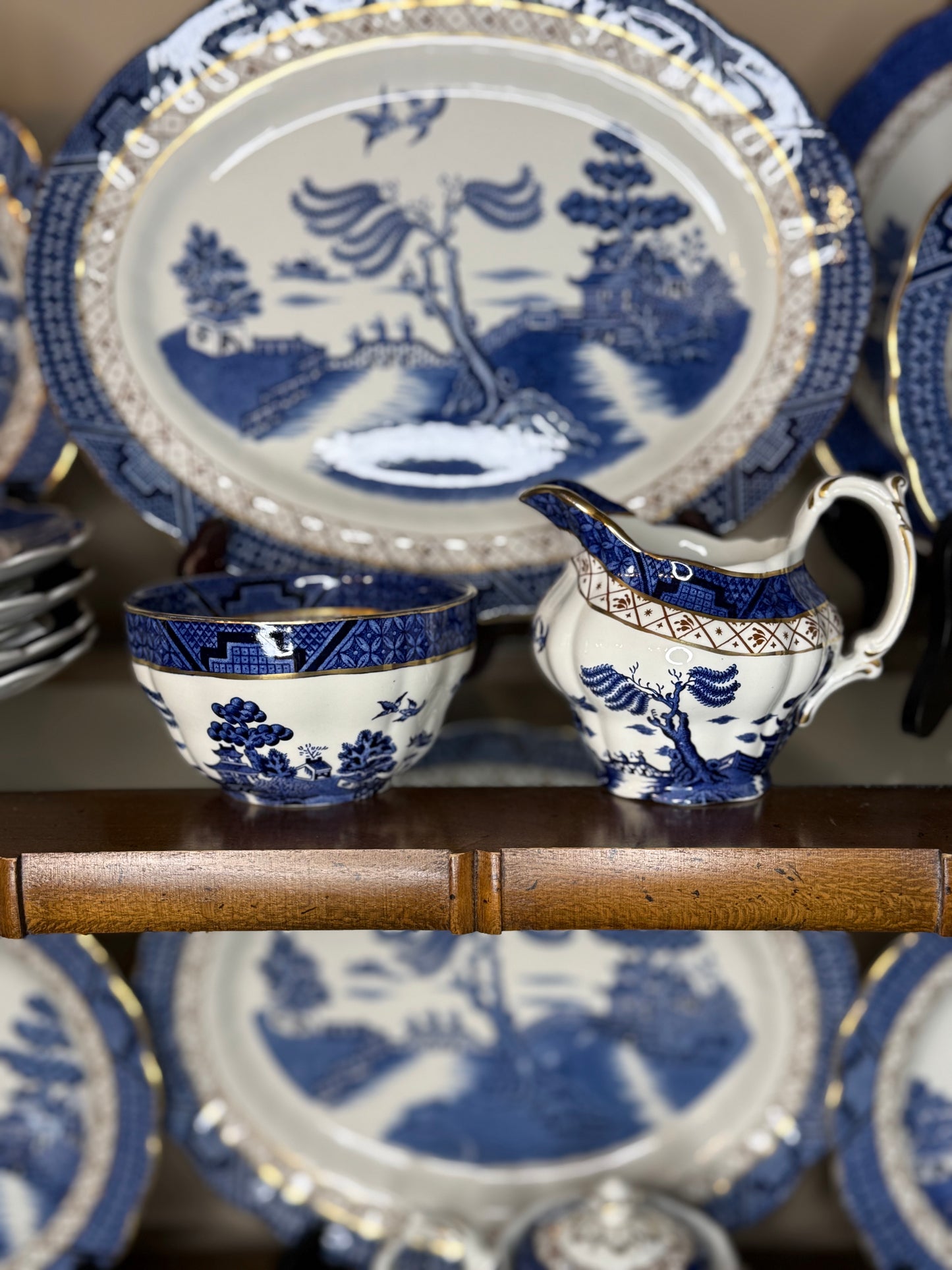 RESERVED - SUZETTE - Vintage 1950's Booths Real Old Willow | Scalloped Creamer + Sugar Dish | Blue & White | English Transferware | A8025