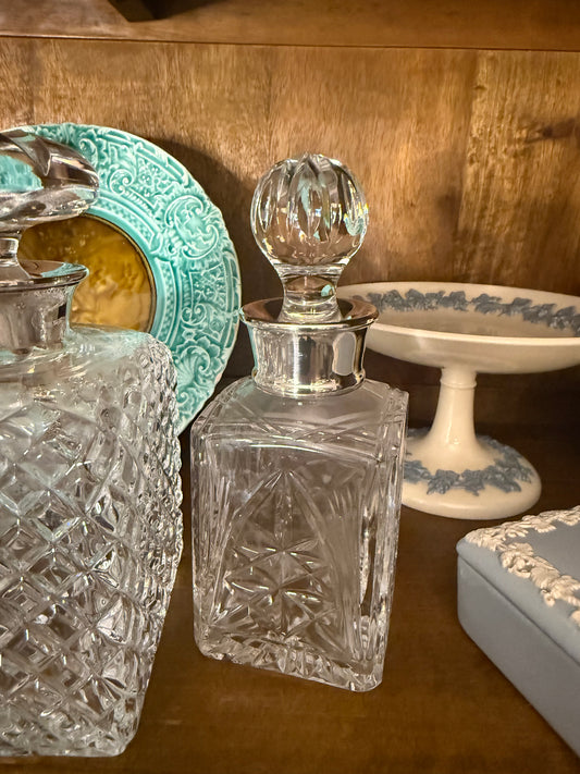 Reserved Mina - Live 12/15 - Antique Cut Glass Perfume Bottle w/ Sterling Silver Collar