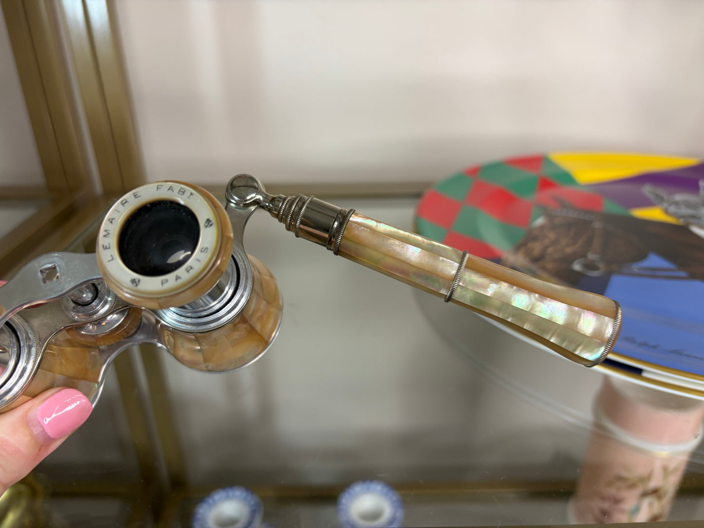Stunning Antique French Mother of Pearl opera glasses with handle!