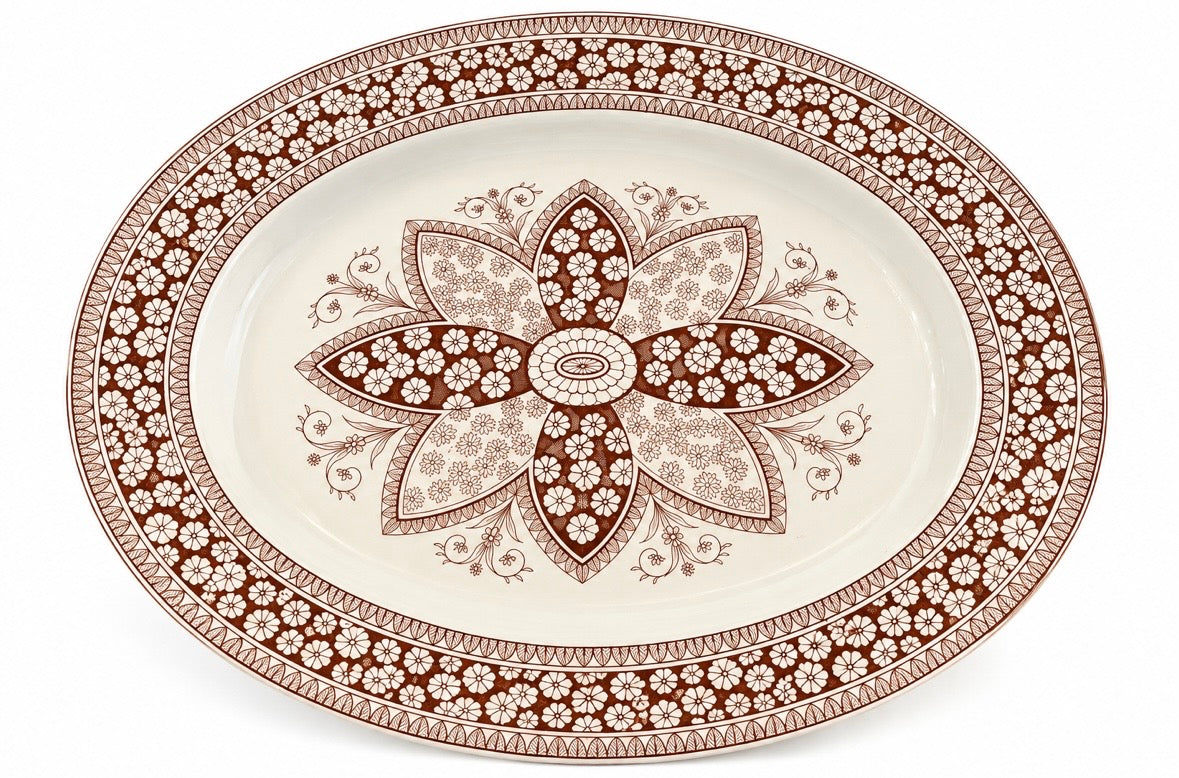 Antique Copeland Primrose Aesthetic Movement Brown Transferware Platter, c. 1883