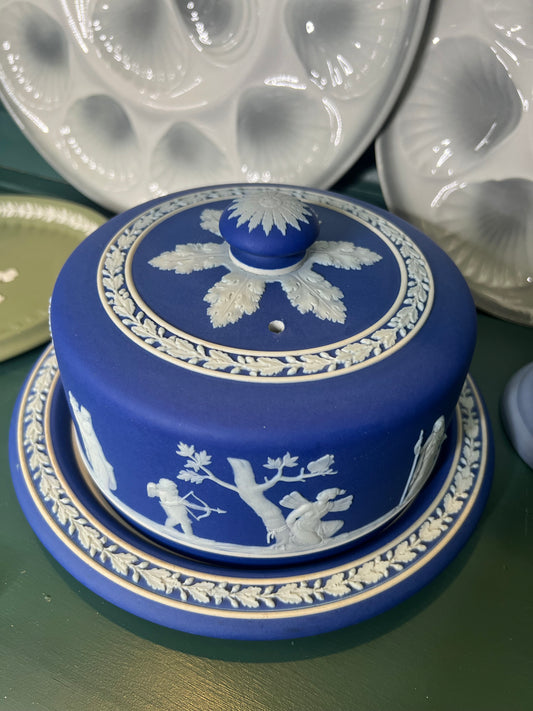 Beautiful Antique Wedgwood Cobalt Blue Neoclassical Cheese or Dessert Dome 10”