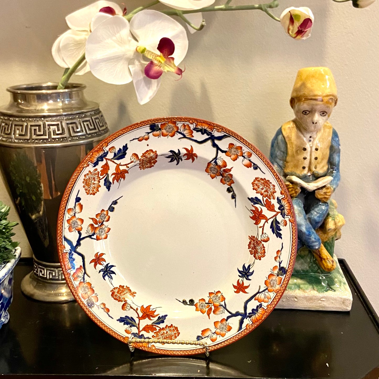 Antique Wedgwood Crescent blue & white Imari dinner plate