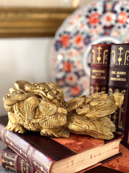 Live 09/15 Fabulous Antique Pair Of Hand Carved Wood Gilded Shishi Lions
