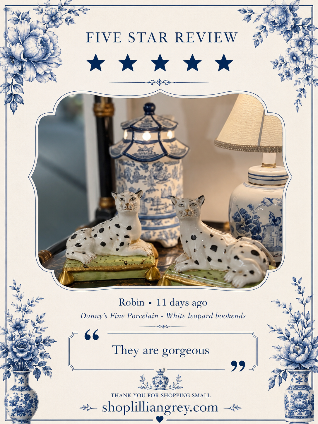 Danny's Fine Porcelain - White leopard bookend pair, 5x4x4