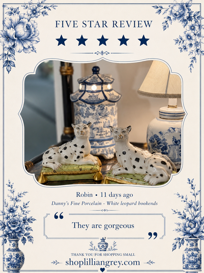 Danny's Fine Porcelain - White leopard bookend pair, 5x4x4