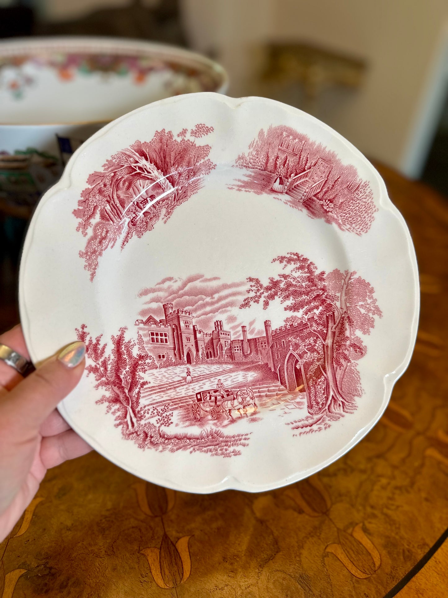Vintage Johnson Bros. “Haddon Hall” Red Transferware Plate | 10”