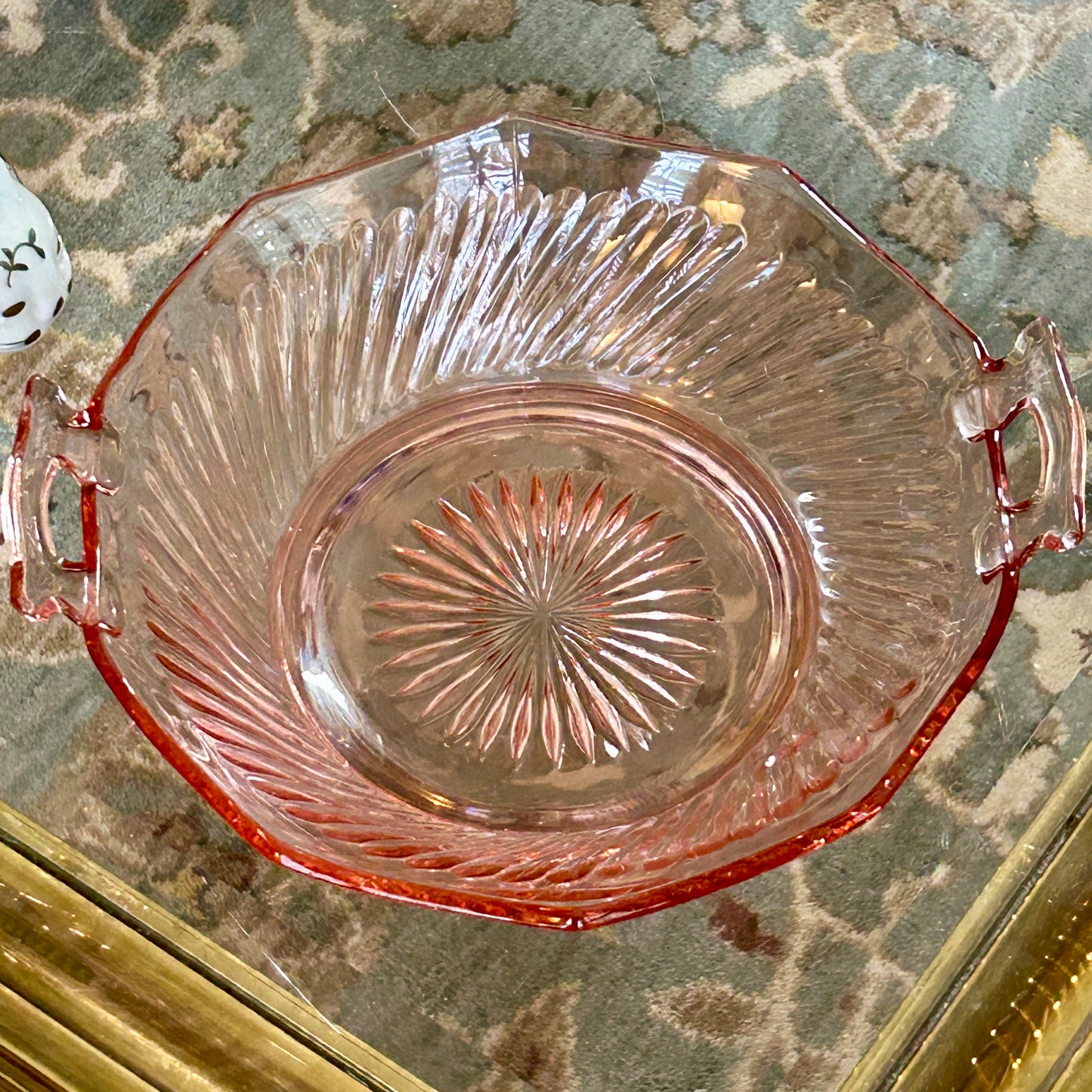 Beautiful pink glass vintage bowl centerpiece