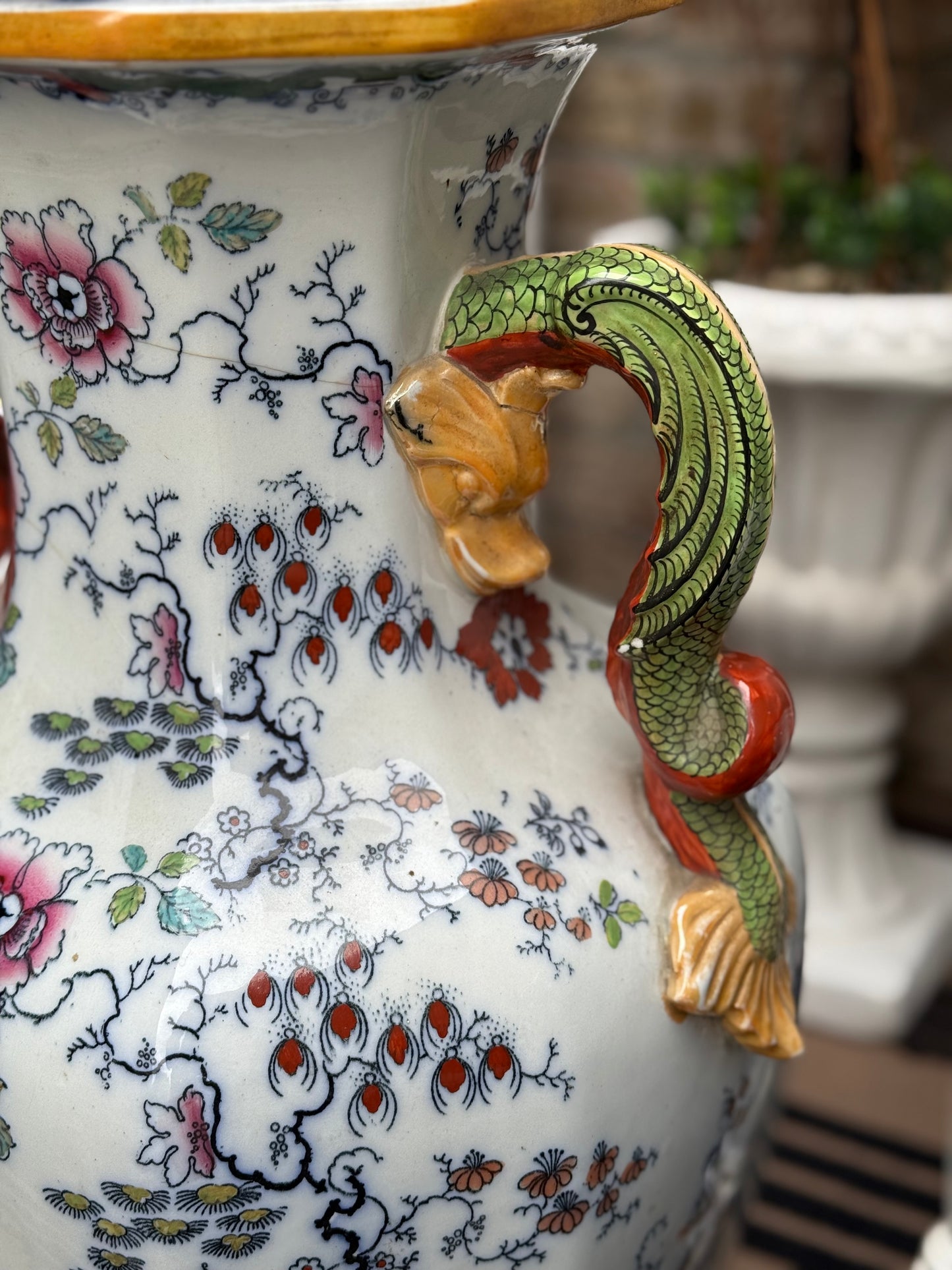 Antique 19c. Masons Single XLarge Urn, 31” Tall: excellent!!