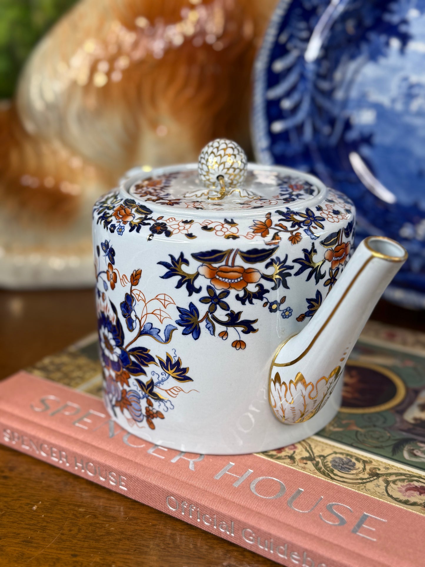 Antique Copeland Spode New Stone Imari Teapot | Pattern Y2695 | England | Blue, Iron Red & Gilt | 9”