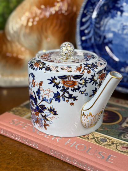 Antique Copeland Spode New Stone Imari Teapot | Pattern Y2695 | England | Blue, Iron Red & Gilt | 9”