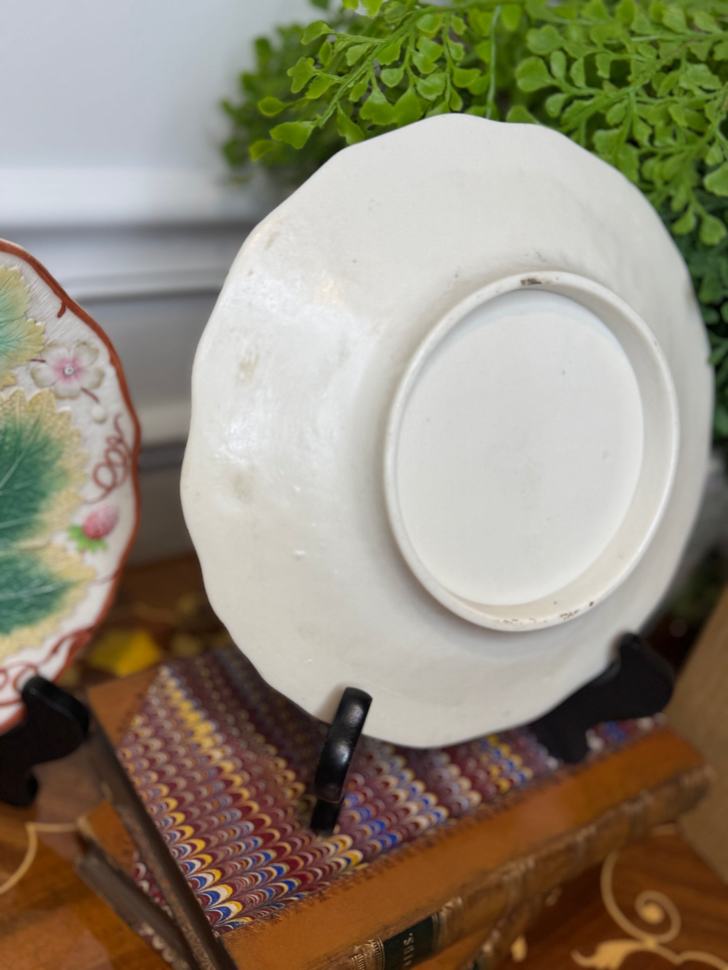 Pair of Antique Victorian Majolica-Style Botanical Plates | 8.5" Diameter
