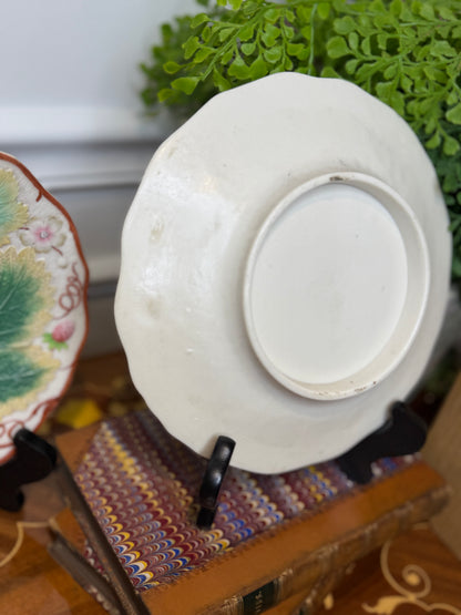 Pair of Antique Victorian Majolica-Style Botanical Plates | 8.5" Diameter